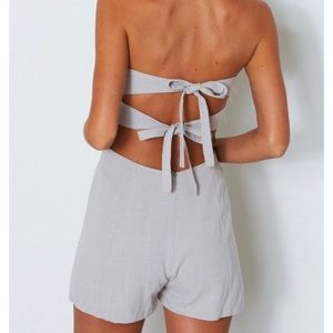 White Fox Baby Blue strapless Romper